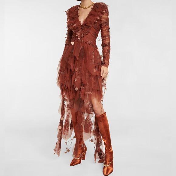 ZIMMERMANN Silk Copper Satin Stretch Sock Knee Boots - Chain-trim not included - Picture 3 of 12